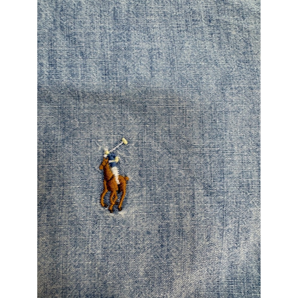 Ralph Lauren Mens L Light Blue Chambray Button Down Shirt Long Sleeve Pony Logo - Picture 4 of 6